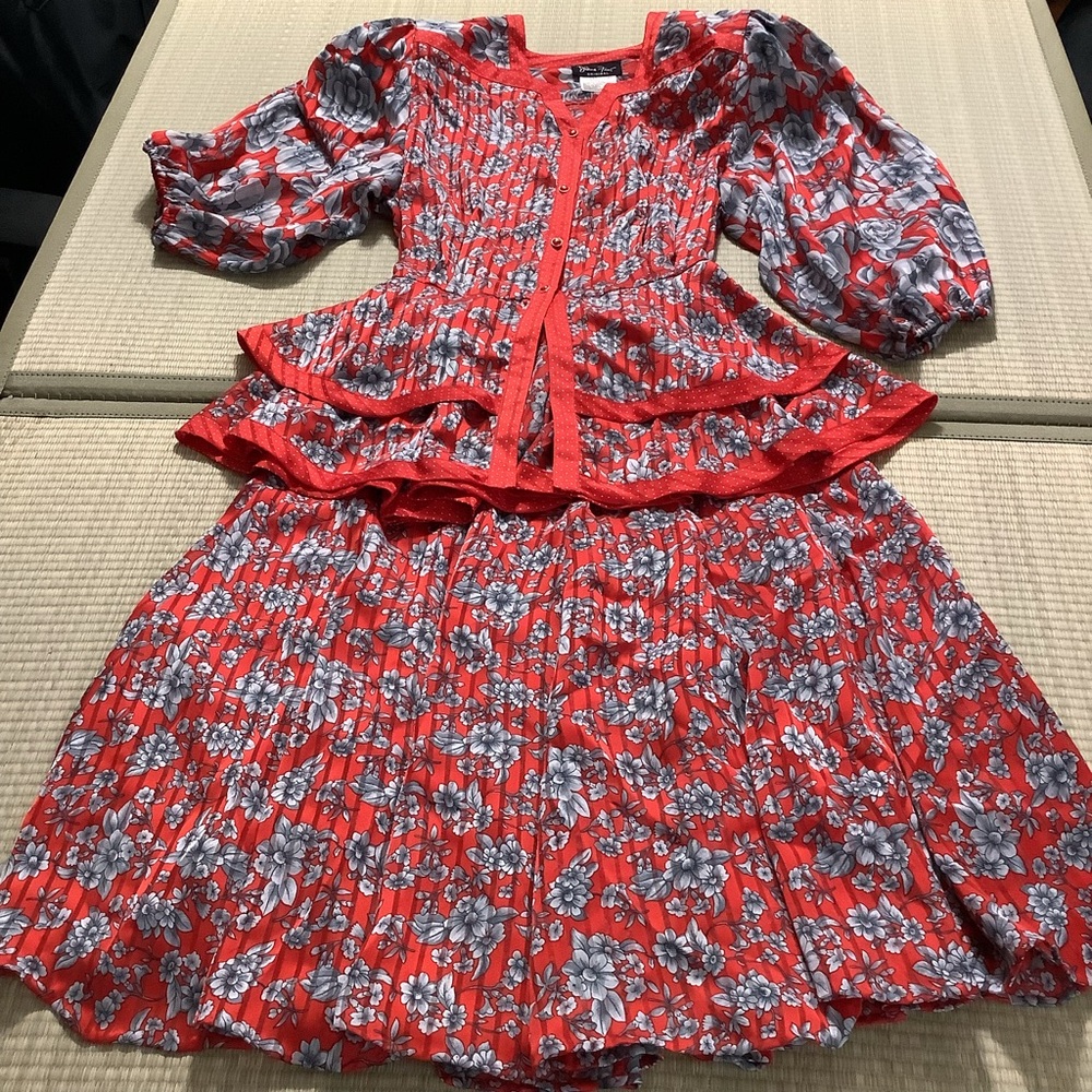 Vintage Diane Fres Original Floral 2 Piece Skirt Set